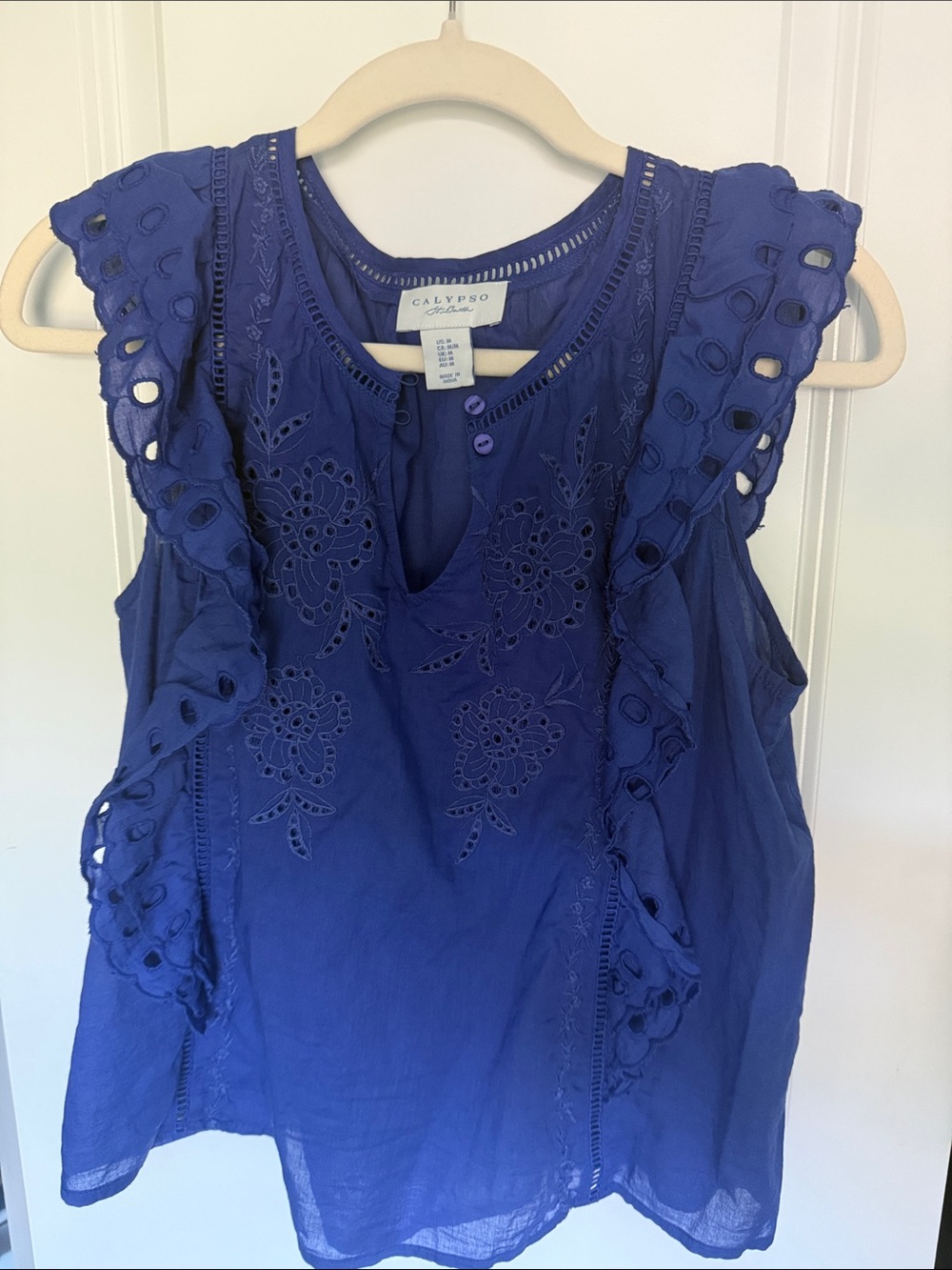 Calypso St. Barth Cobalt Eyelet Ruffle Tank Size Medium